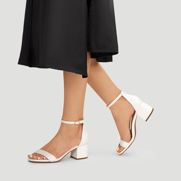 Dream Pairs Women's White/Pu Open Toe Chunky Block Heel Ankle Strap Sandals - Picture 6 of 8